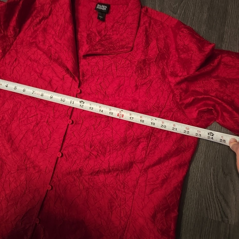 Eileen Fisher Sz L Beautiful RED Crinkled 100% Silk Exquisite Blouse Shirt Top - Picture 4 of 10
